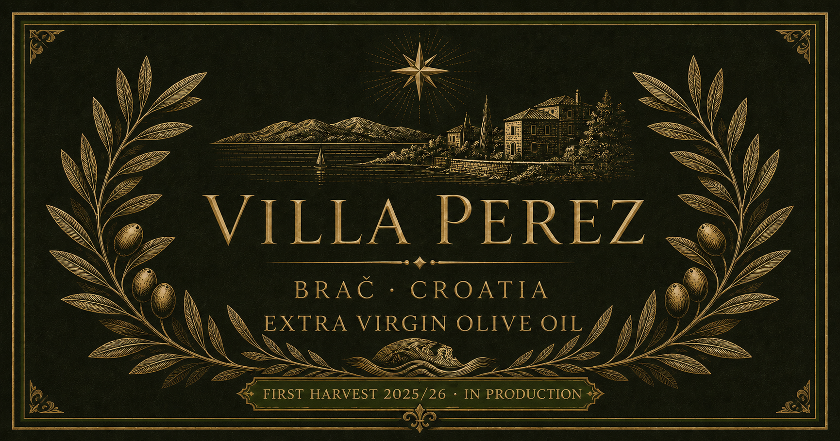 Villa Perez, Brač, Croatia. Extra virgin olive oil. First harvest 2025/26, in production.